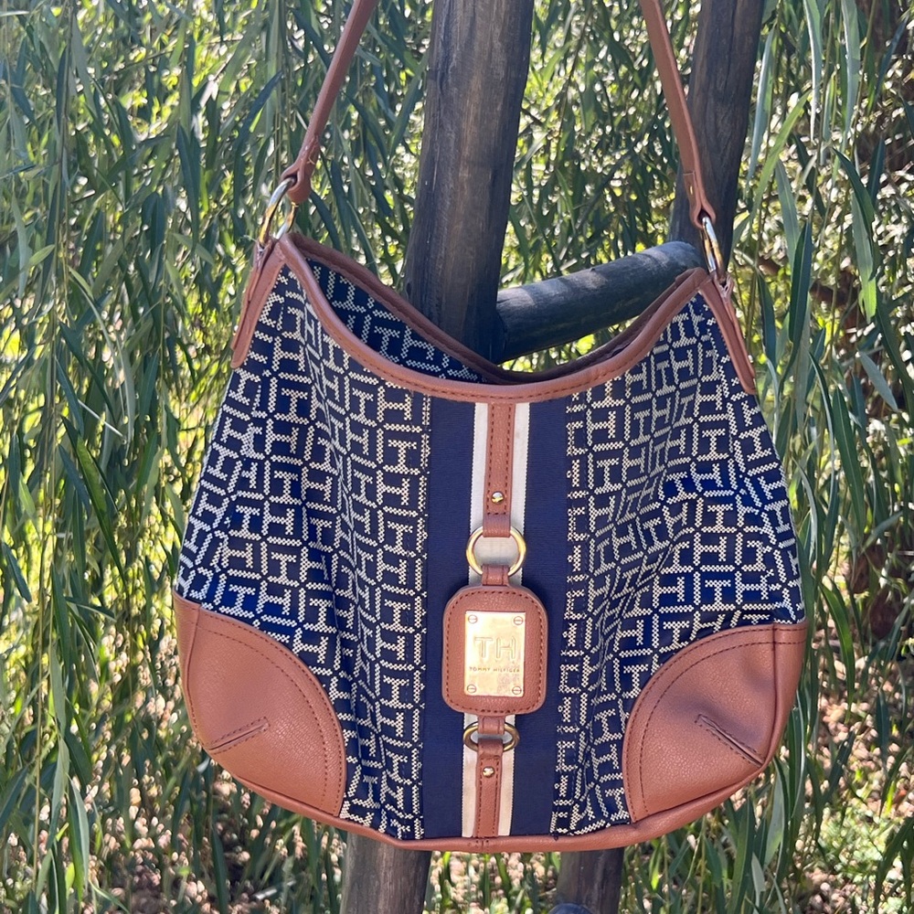 Tommy Hilfiger Blue and Tan Shoulder Bag